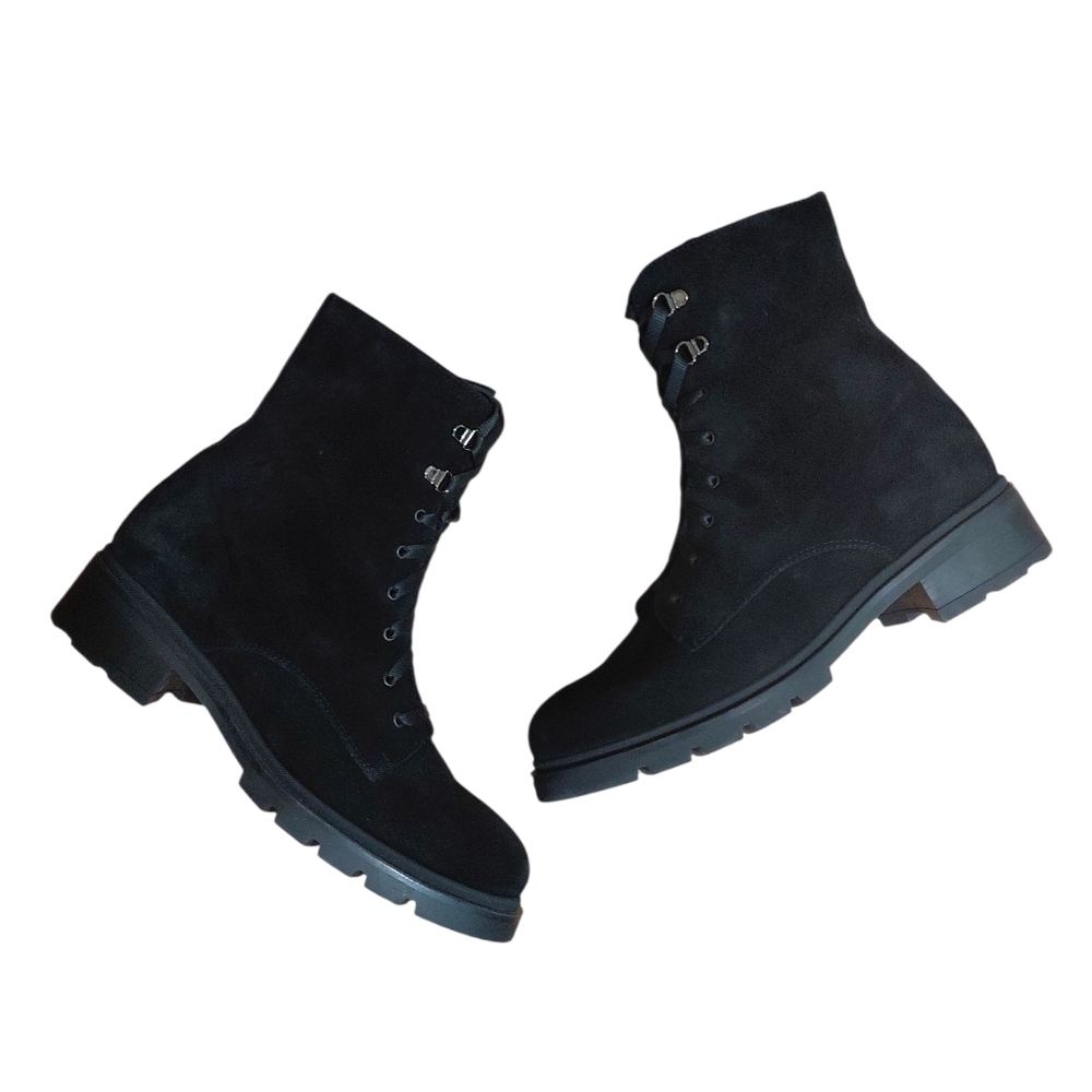La Canadienne Suttan Black Suede Combat Boot Women's Black Waterproof Bootie 10